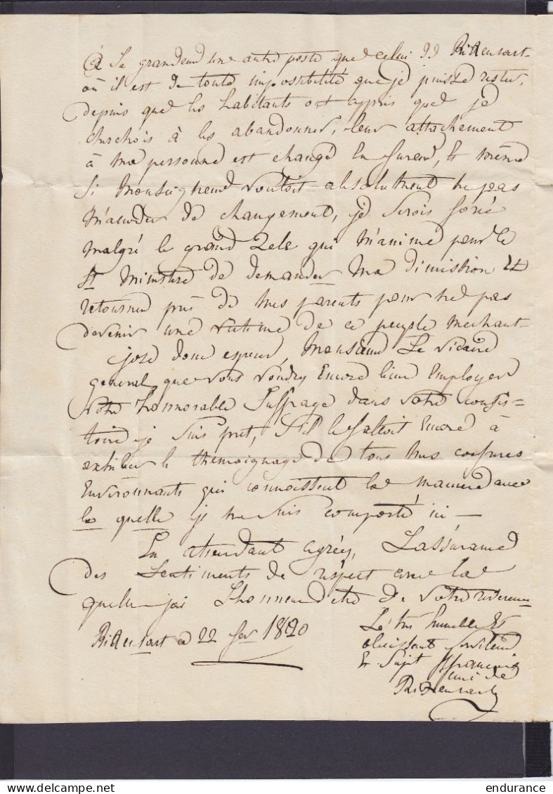 L. Datée 22 Février 1820 De RIXENSART Pour Archevéché De MALINES - Marque Festonnée [P.P] (RR !) - Griffe "BRUSSEL / FRA - 1815-1830 (Periodo Holandes)