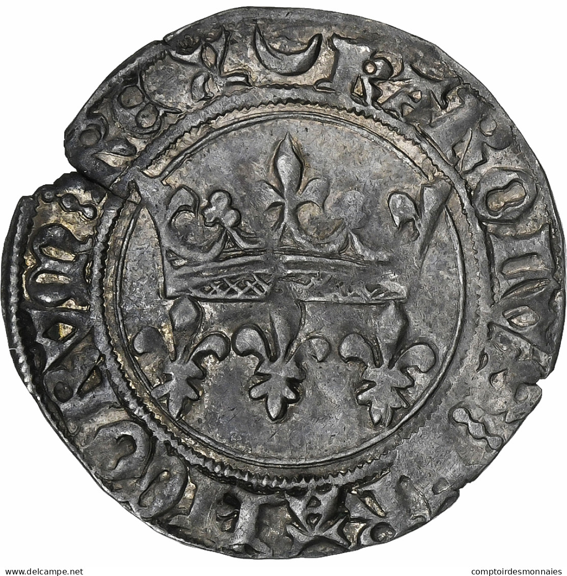 France, Charles VII, Blanc Aux Lis Accotés, 1429-1461, Châlons-en-Champagne - 1422-1461 Charles VII Le Victorieux