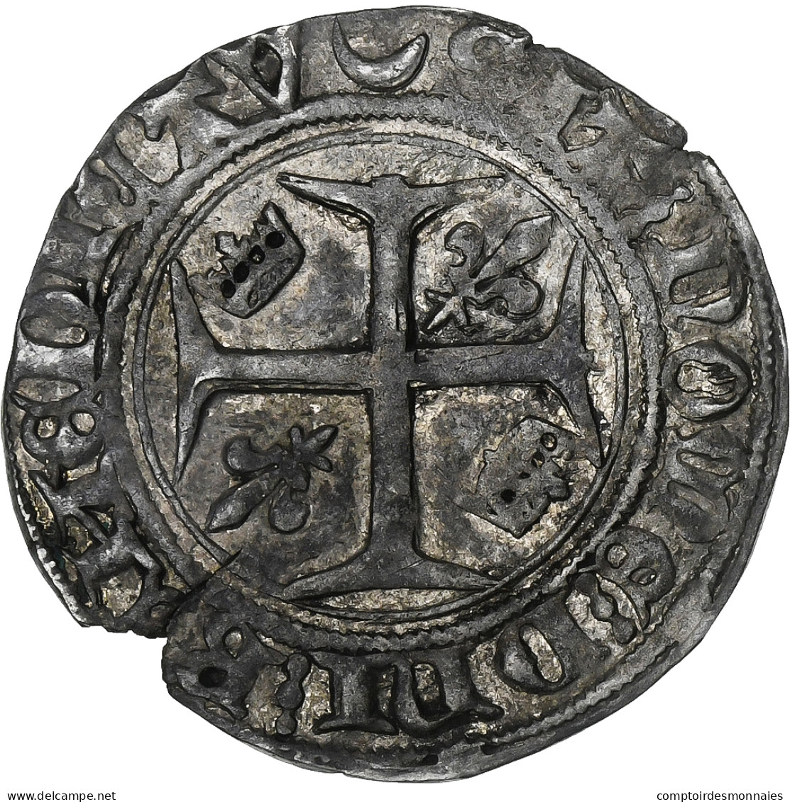 France, Charles VII, Blanc Aux Lis Accotés, 1429-1461, Châlons-en-Champagne - 1422-1461 Charles VII Le Victorieux