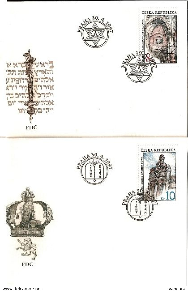 FDC 142-3 Czech Republic Joint Issue With Israel 1997 Lion, Rabbi Löw, Alt Neu Synagoge - FDC