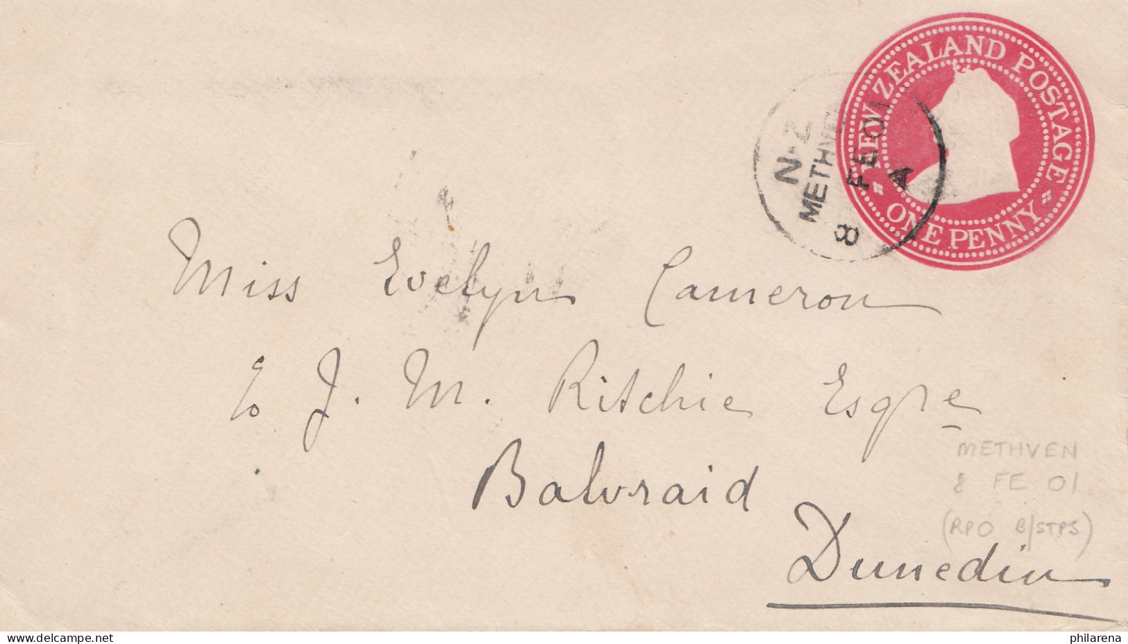 Australien: 1901: Methven To Dunedia, New Zealand - Autres & Non Classés