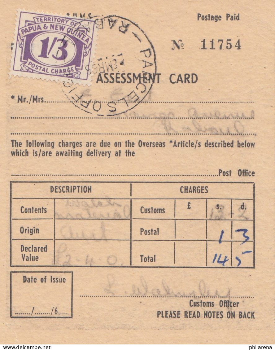 Australien: 1965: Assessment Card Papua - Autres & Non Classés