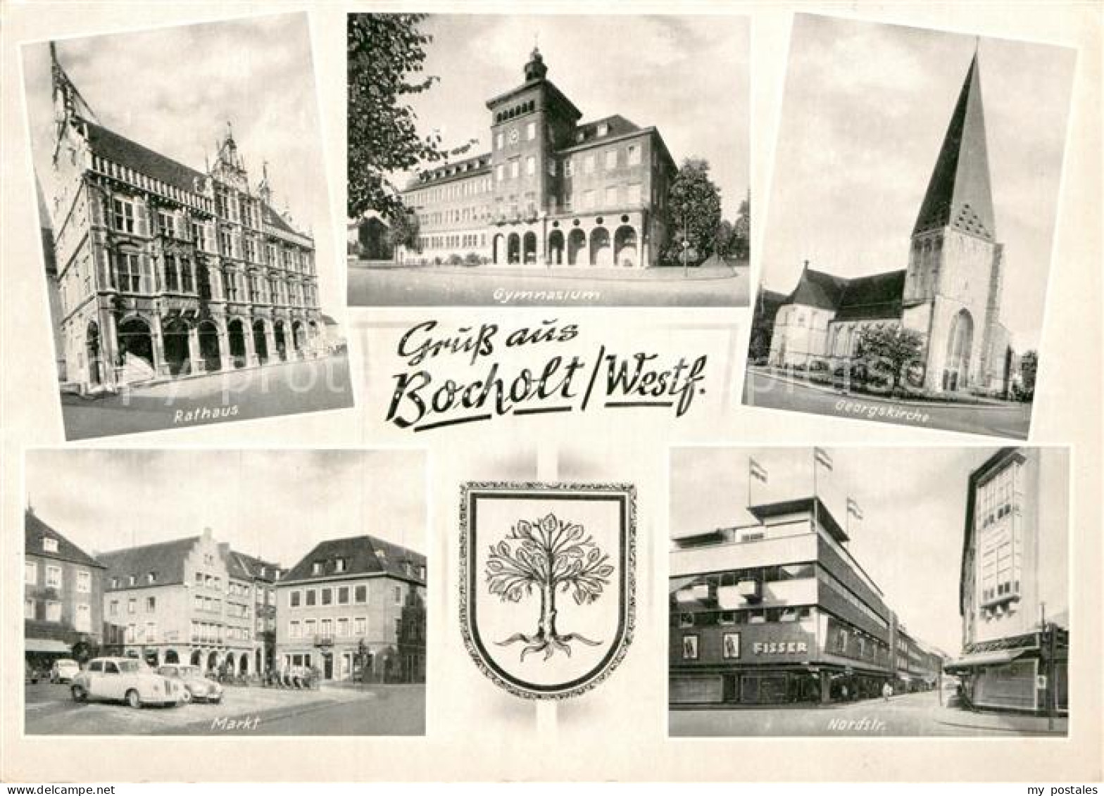 72986182 Bocholt Westfalen Rathaus Gymnasium Georgskirche Nordstrasse Markt Wapp - Bocholt
