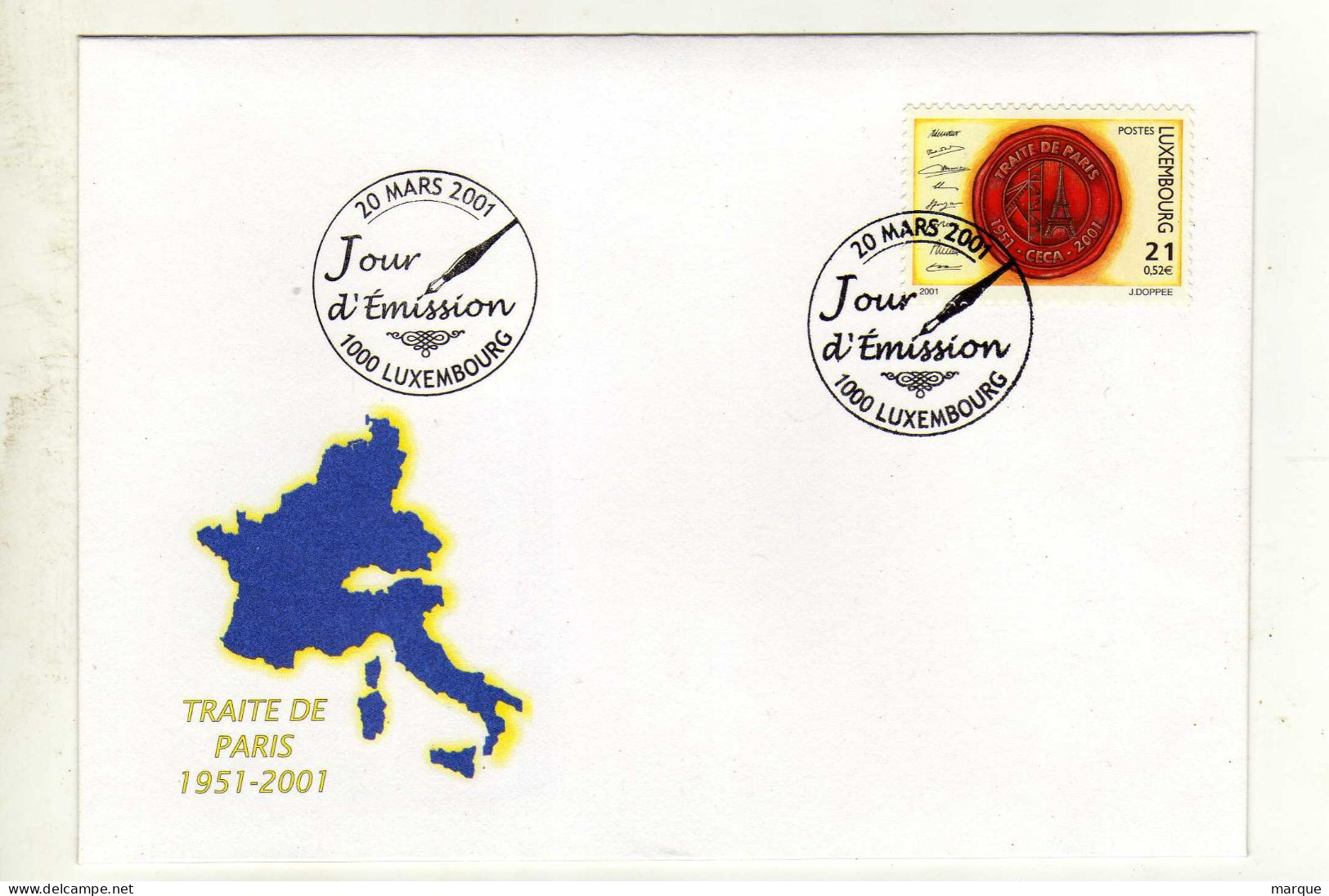 Enveloppe 1er Jour LUXEMBOURG Oblitération 1000 LUXEMBOURG 20/03/2001 - FDC