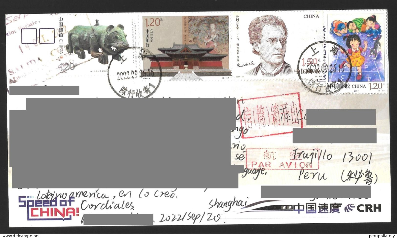 China Train Card With Recent Stamps Sent To Peru - Gebraucht