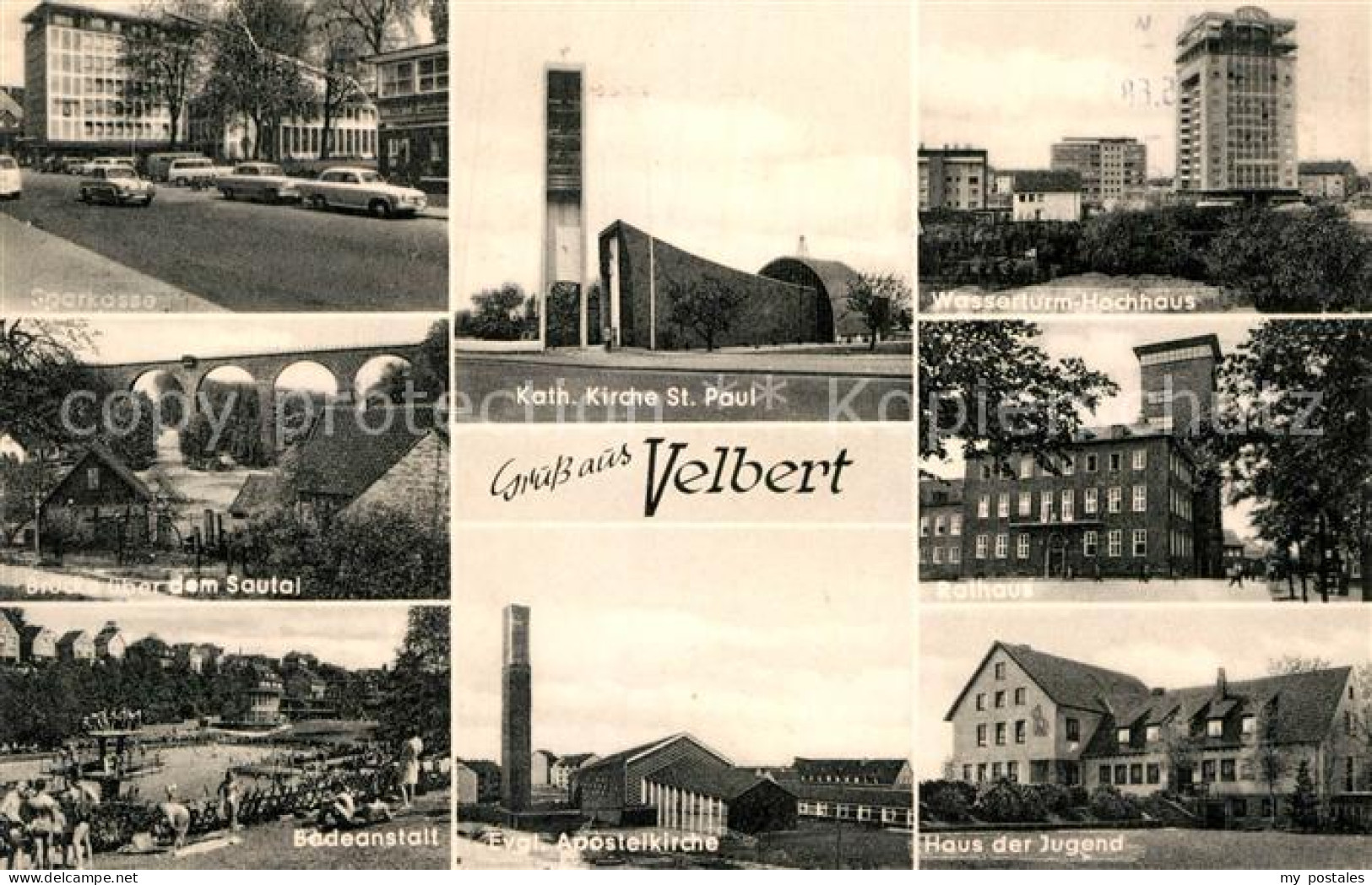 72984689 Velbert Sparkasse Bruecke Sautal Badeanstalt Kirche St Paul Wasserturm  - Velbert