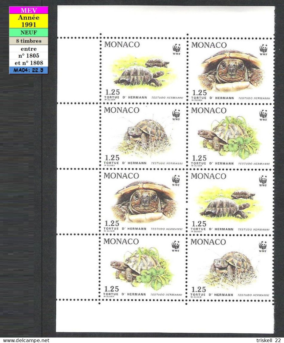 Monaco : Timbres N° 1805 à 1808 - Tortues D'Hermann - 1991 - Otros & Sin Clasificación