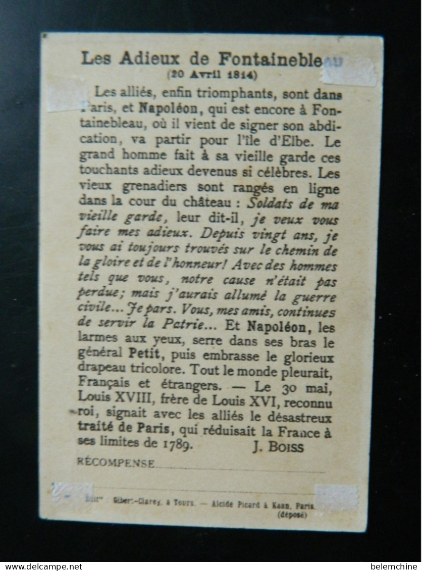 CHROMO  LES ADIEUX DE FONTAINEBLEAU       (   20 AVRIL 1814 )     ( 12,2   X  8,5 Cms) - Artis Historia