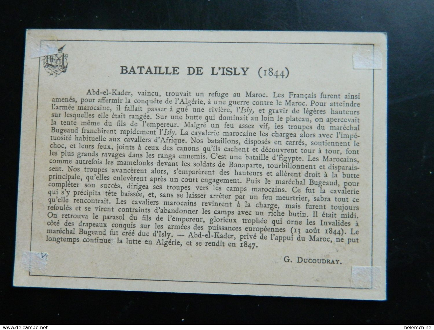 CHROMO BATAILLE DE L'ISLY         ( 1844 )     ( 12,5   X  9 Cms) - Artis Historia