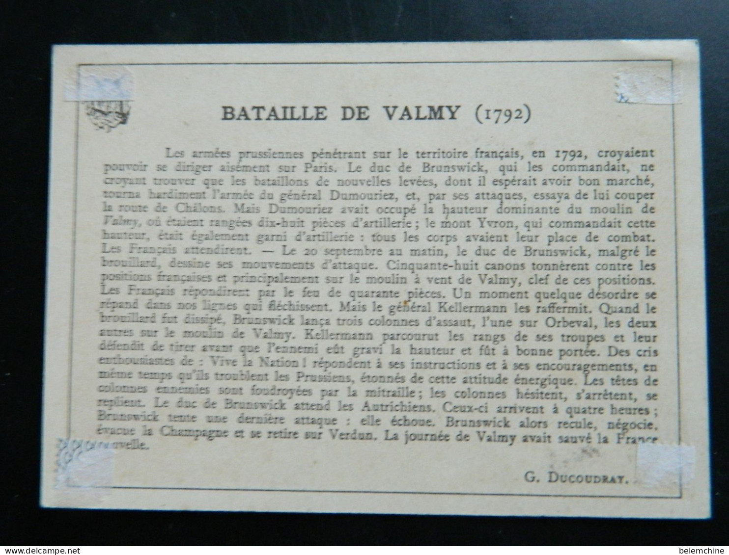 CHROMO BATAILLE DE VALMY         ( 1792 )     ( 12,5   X  9 Cms) - Artis Historia