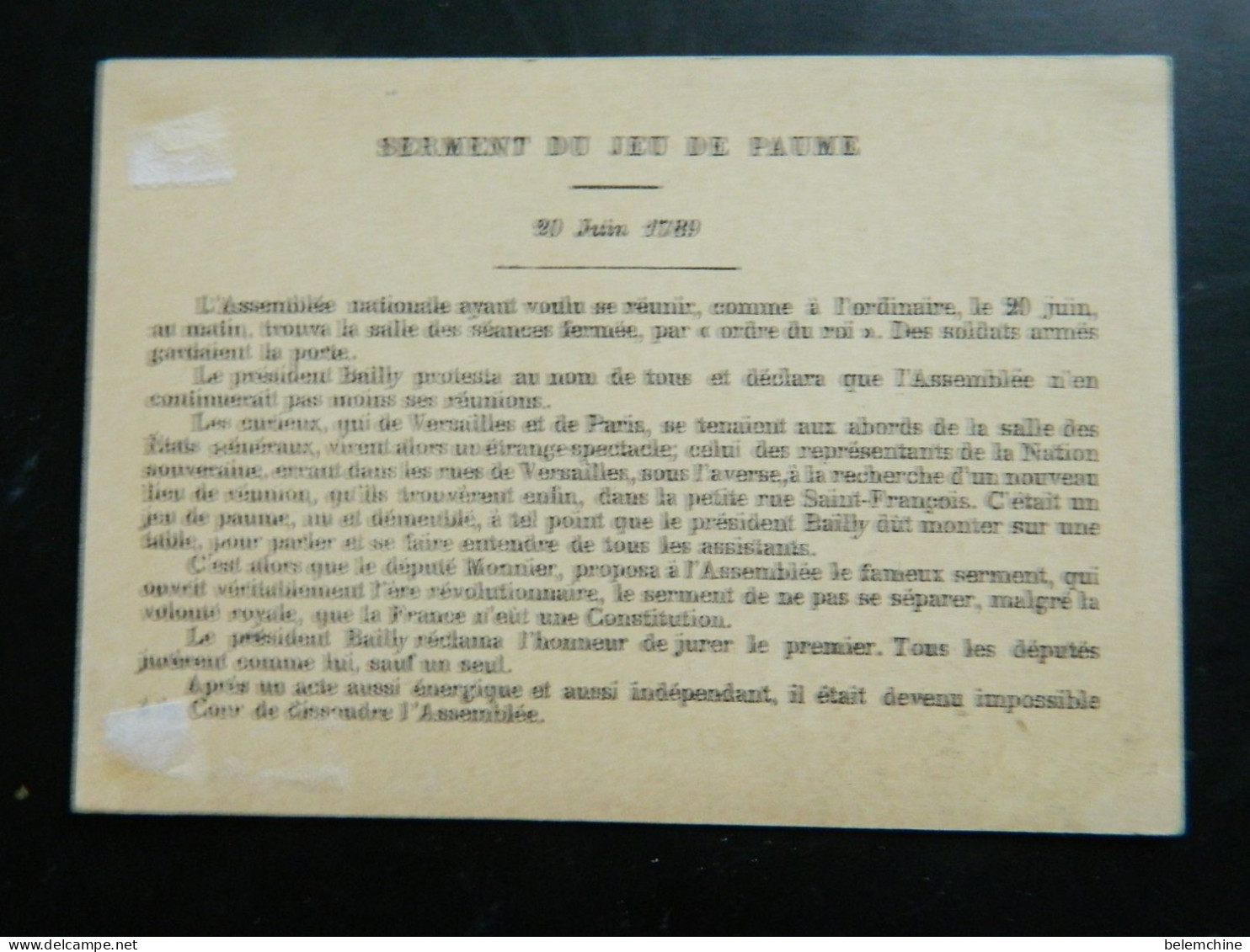 CHROMO SERMENT DU JEU DE PAUME         ( 20 JUIN 1789 )     ( 12,2   X  8,5 Cms) - Artis Historia