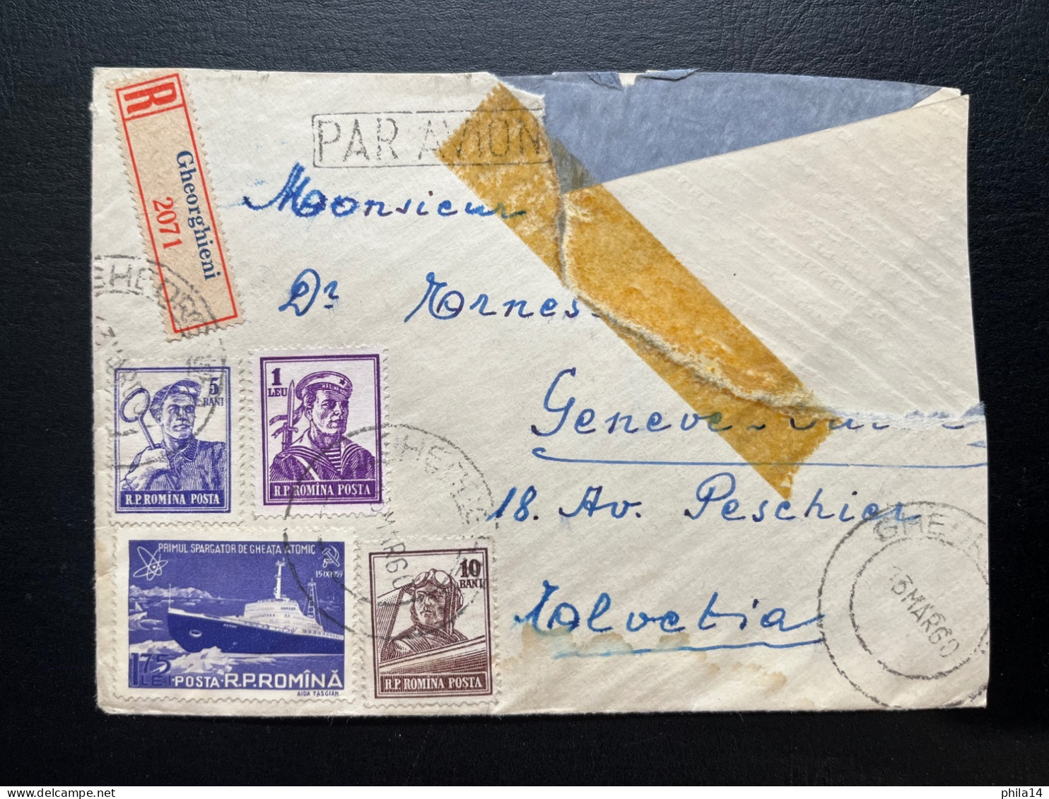 ENVELOPPE ROUMANIE GHEORGHIENI POUR GENEVE 1960 - Cartas & Documentos