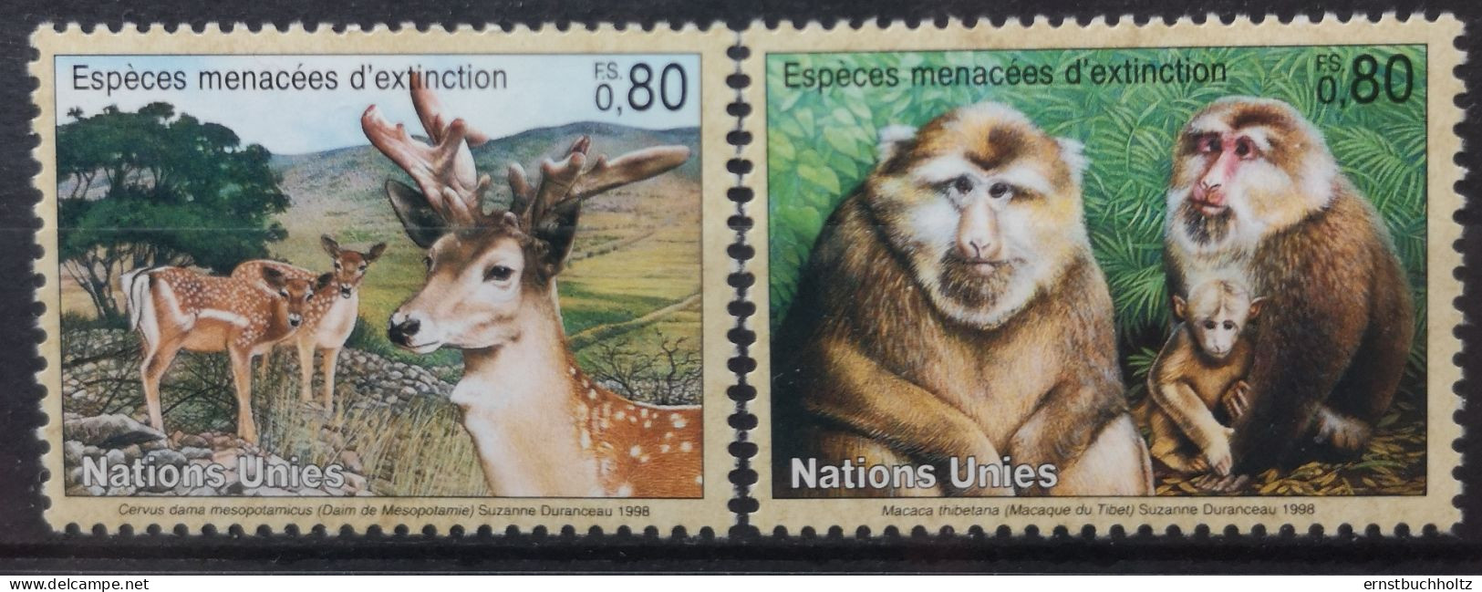 UN Genf 1998 Gefährdete Wildtiere Mi 330/33** Nur Die 2v Säuger Im Angebot - Unused Stamps