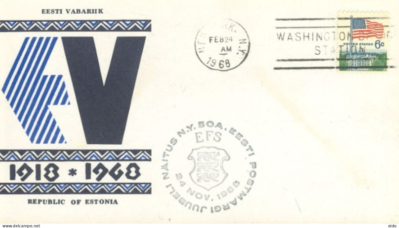 U.S.A.. -1968 -  OFFICIAL STAMP COVER OF 50th ANNIVERSARY OF REPUBLIC OF ASTONIA. - Briefe U. Dokumente