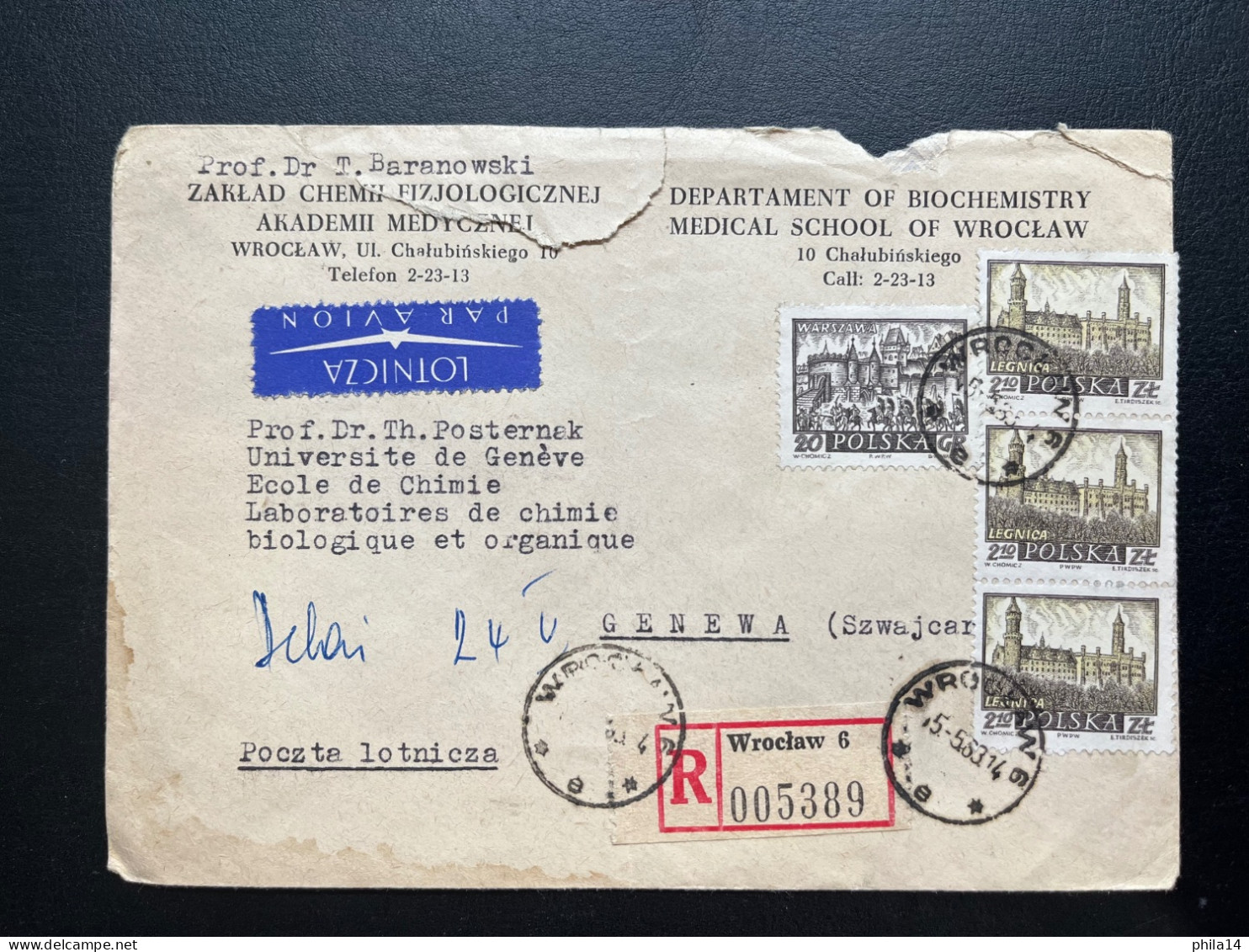 ENVELOPPE RECOMMANDEE POLOGNE POLSKA / WROCLAW POUR GENEVE SUISSE 1963 - Brieven En Documenten