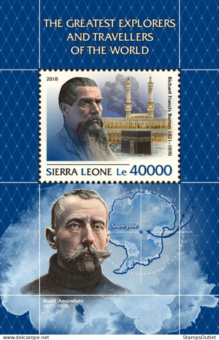  SIERRA LEONE 2018 MNH  The Greatest Explorers  Michel Code:  10226 / Bl.1557.Scott Code: 4979. Yvert&Tellier Code: 1535 - Sierra Leone (1961-...)