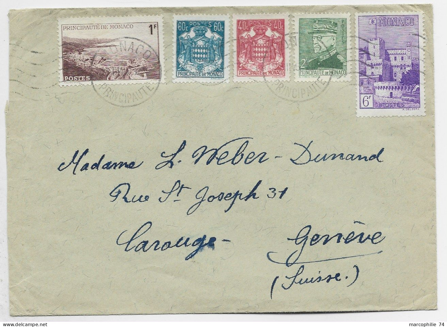 MONACO BLASON 40C+60C+ 6FR+2FR+1FR  CARTE LETTRE COVER MEC MONACO 1948    POUR SUISSE AU TARIF - Covers & Documents