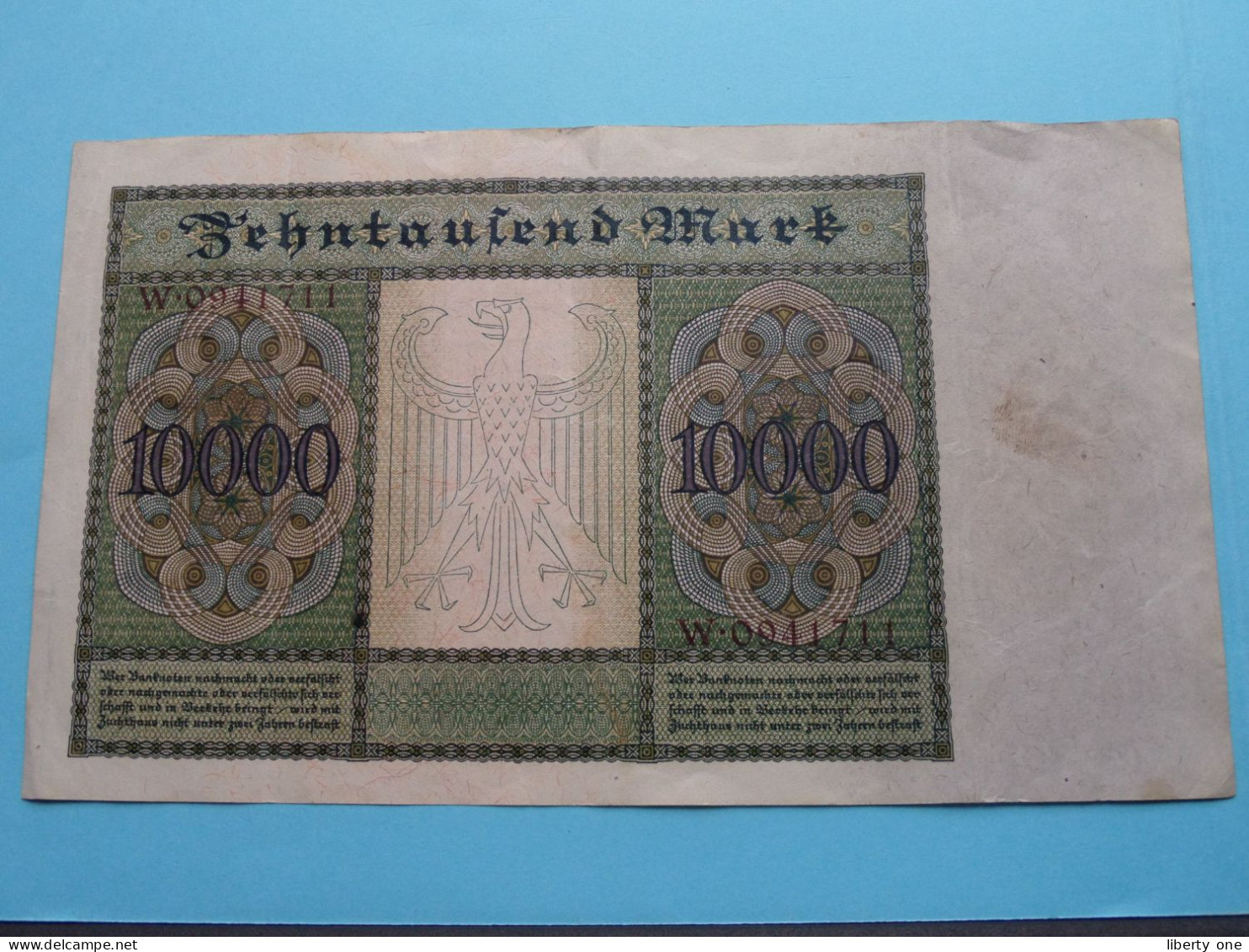 Reichsbanknote 10.000 Zehntausend Mark W.0941711 - Berlin Den 19 Januar 1922 ( Zie / Voir Scans ) VF ! - 10000 Mark