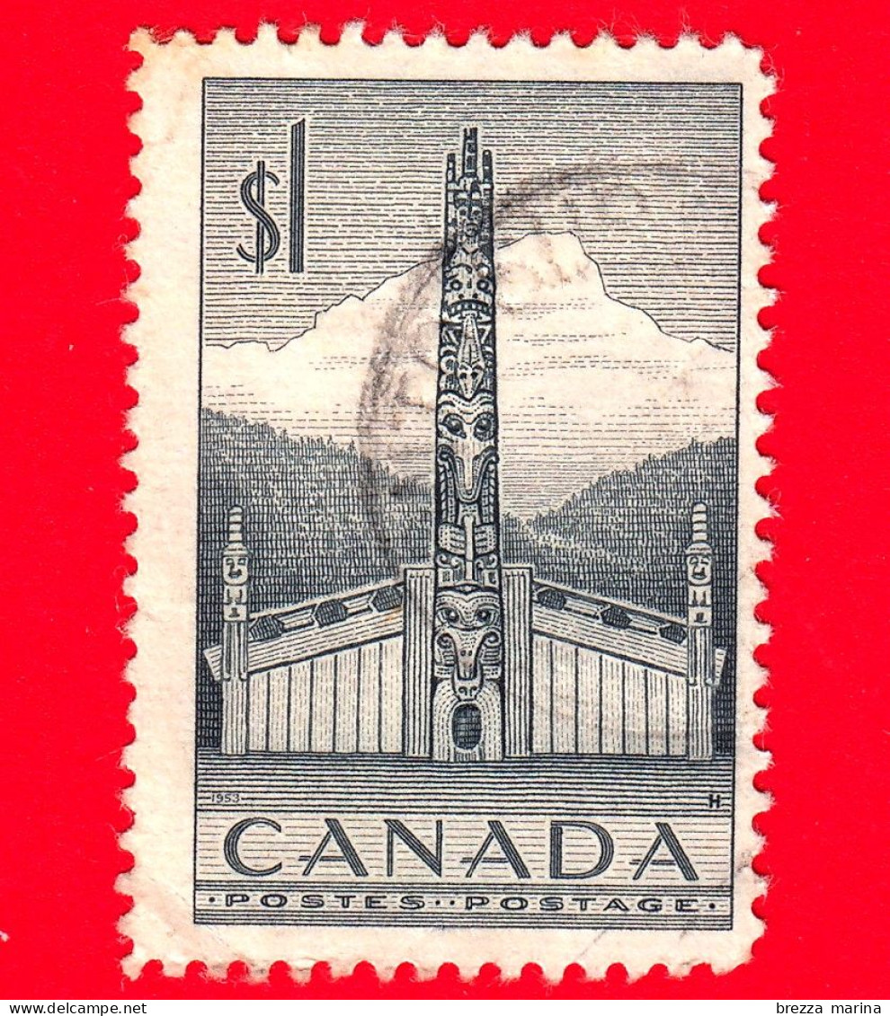 CANADA - Usato - 1953 - Casa Indiana E Palo Totem Della Costa Del Pacifico - 1 - Gebruikt