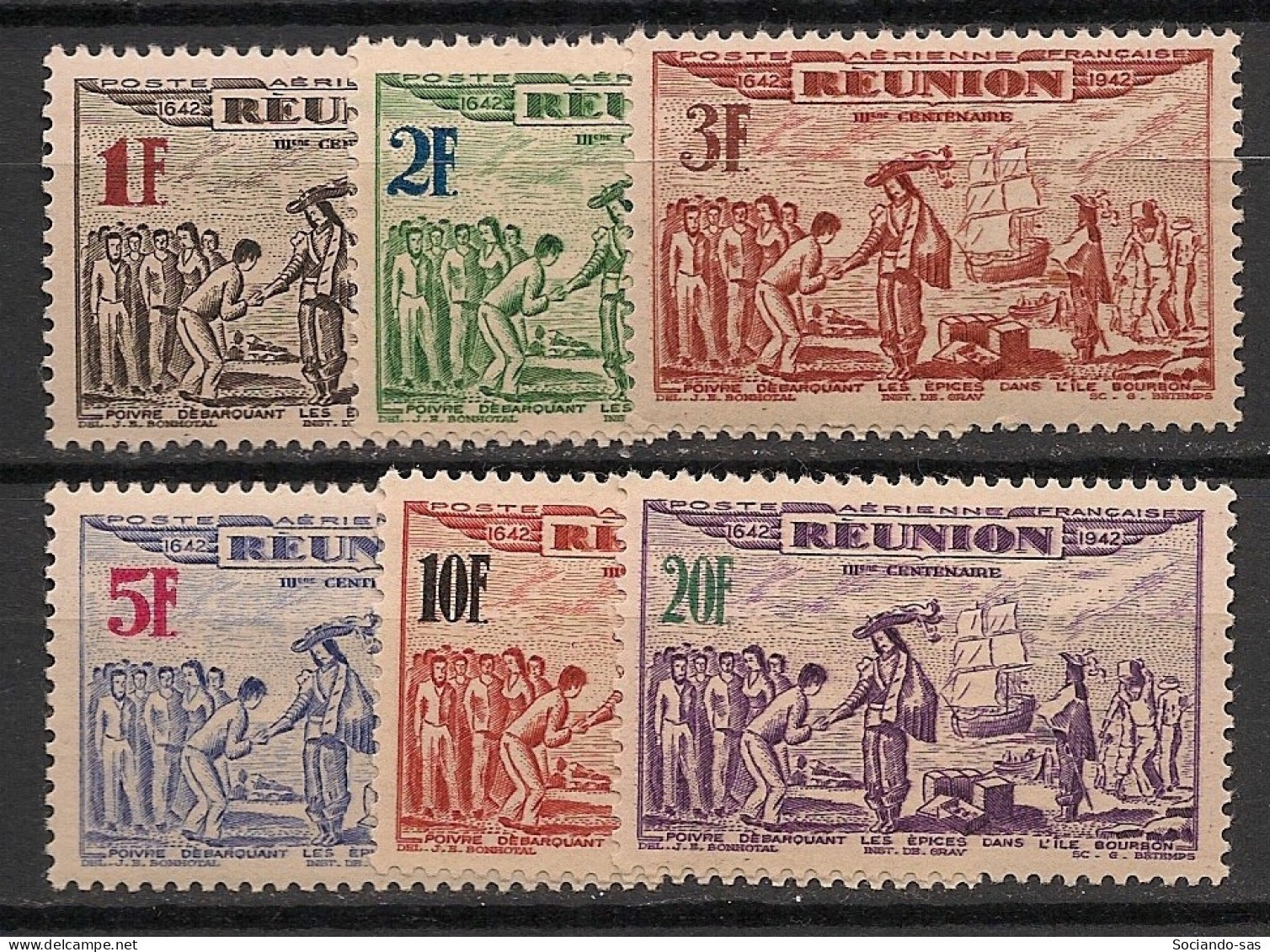 REUNION - 1943 - Poste Aérienne PA N°YT. 18 à 23 - Série Complète - Neuf Luxe ** / MNH / Postfrisch - Airmail