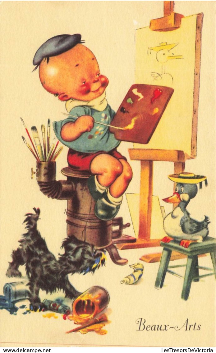 ENFANTS - Dessins D'enfants - Beaux-arts - Enfant Dessinant - Carte Postale Ancienne - Kinder-Zeichnungen