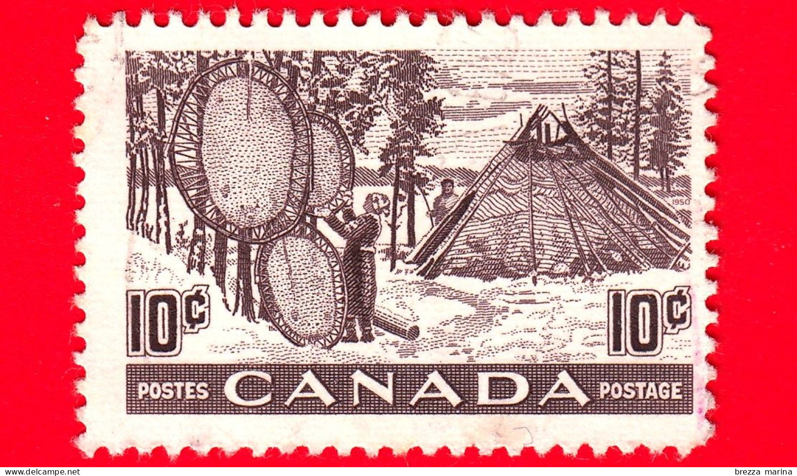 CANADA - Usato - 1950 - Risorse - Indians Drying Skins - 10 - Used Stamps