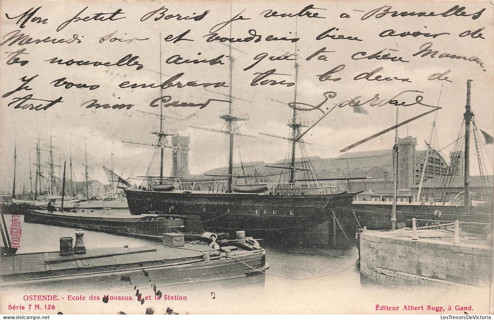 BELGIQUE - Ostende - Ecole Des Moussus Et La Station - Bateaux - Edit Albert Sugg - Carte Postale Ancienne - Oostende