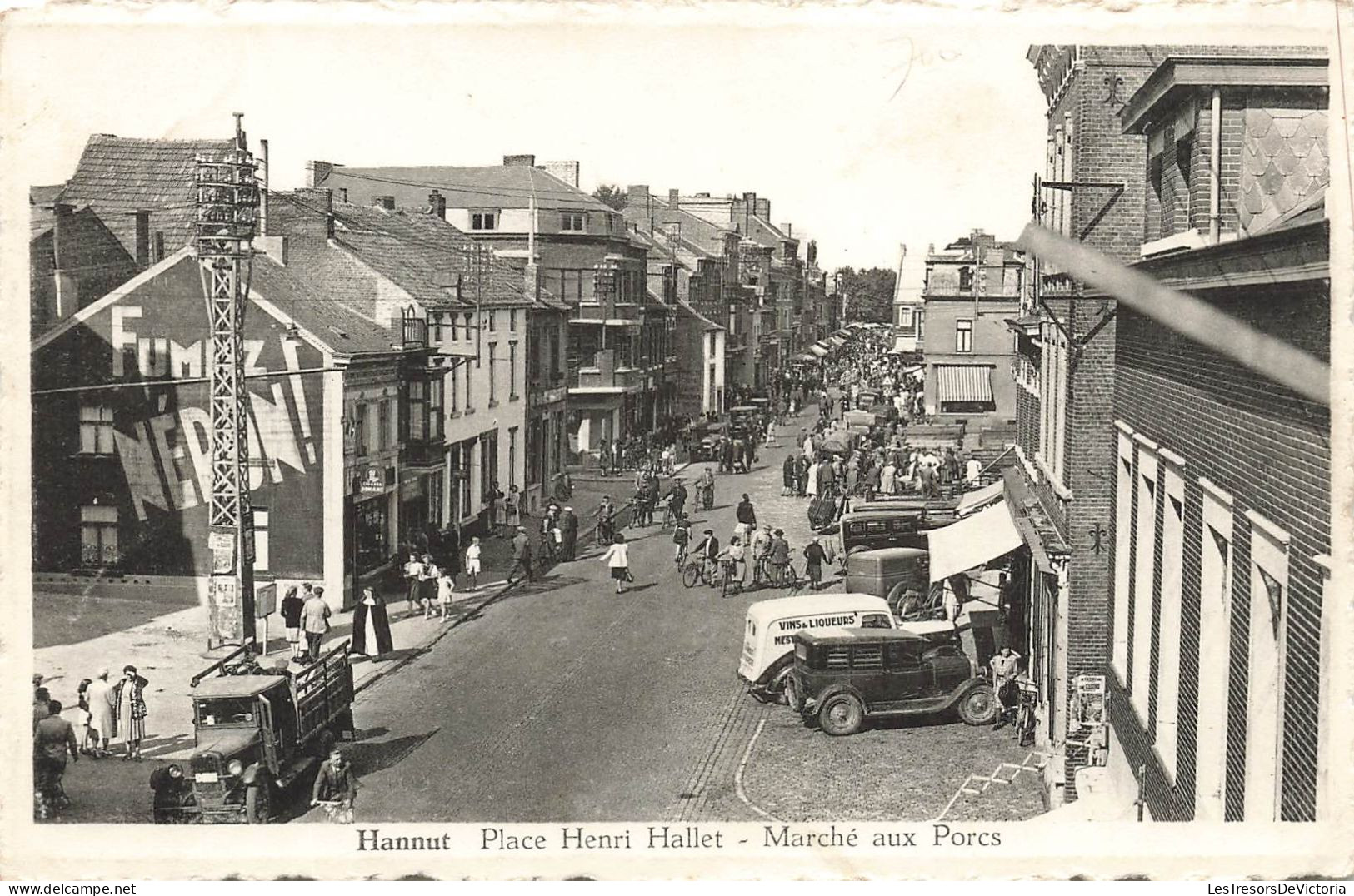 BELGIQUE - Hannut - Vue Sur La Place Henri Hallet - Marché Aux Porcs - Animé - Carte Postale Ancienne - Hannut