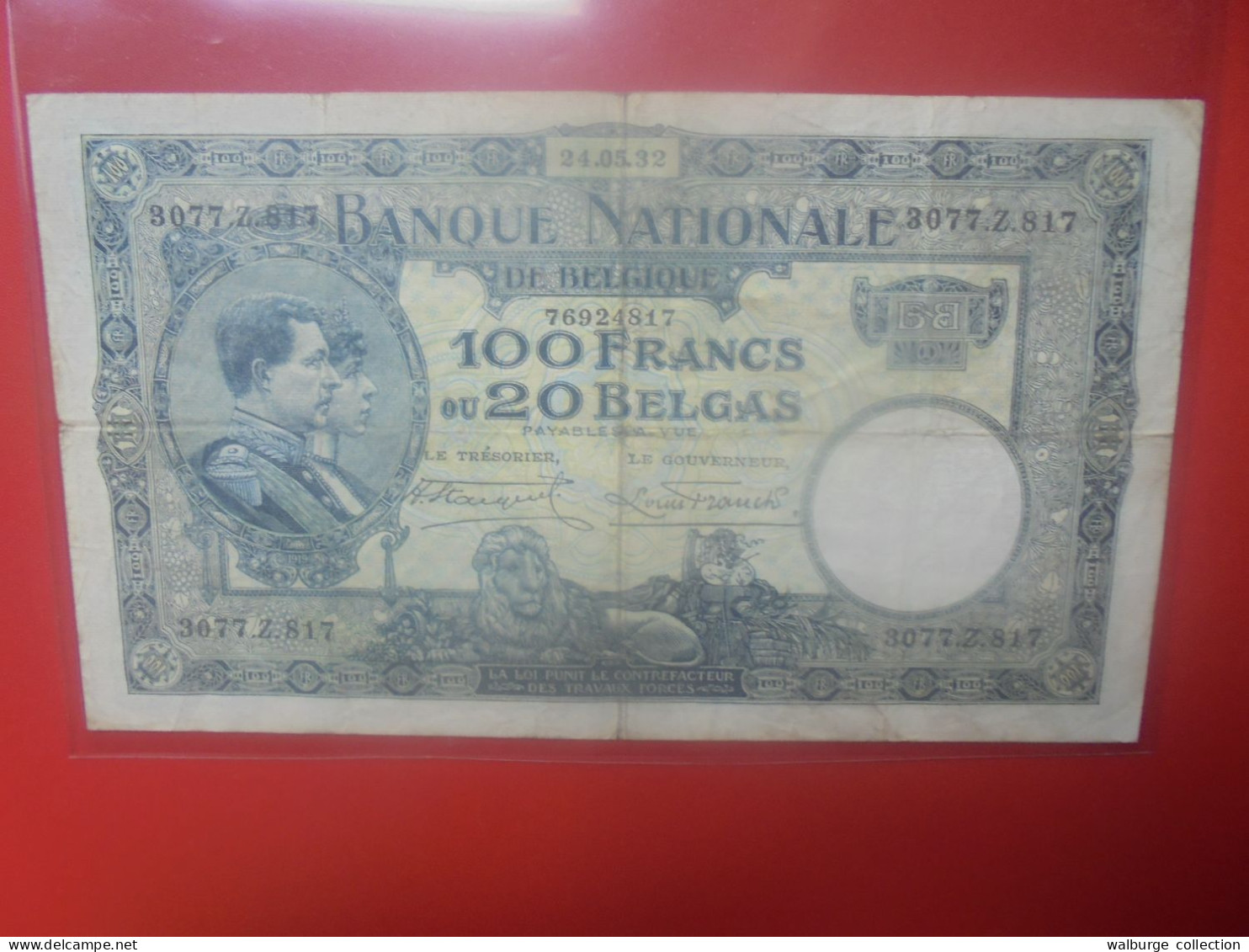 BELGIQUE 100 Francs 24-5-1932 COTES:20-40-100 EURO Circuler (B.33) - 100 Francos & 100 Francos-20 Belgas