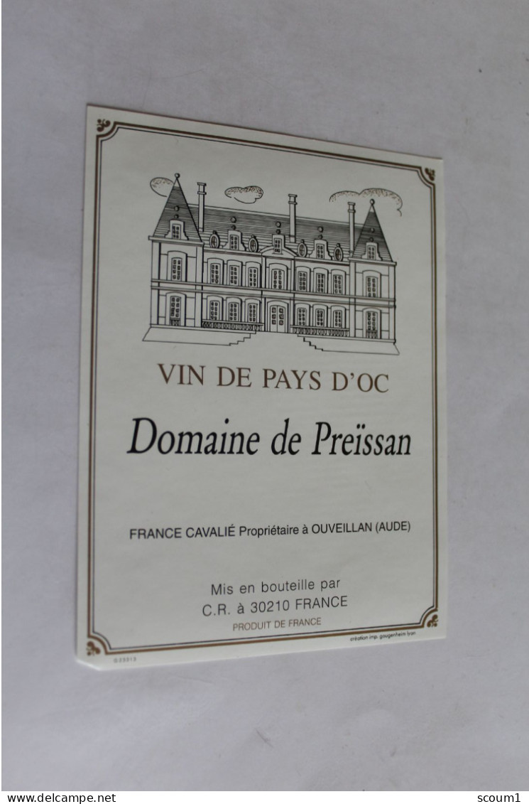 Etiquette Neuve  Vin De Pays D Oc Domaine De Preissan France Cavalie A Ouveillan - Other & Unclassified