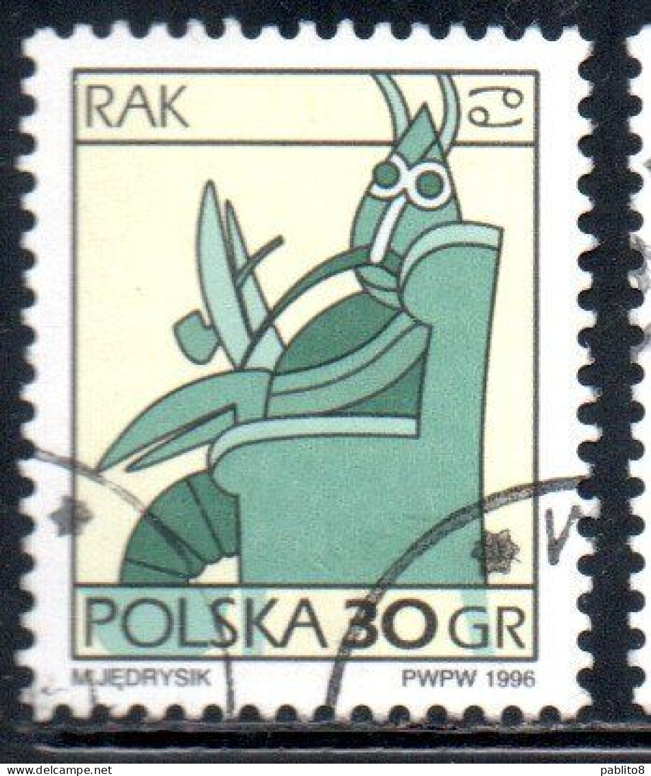 POLONIA POLAND POLSKA 1996 SIGNS OF THE ZODIAC CANCER 30g USED USATO OBLITERE' - Used Stamps