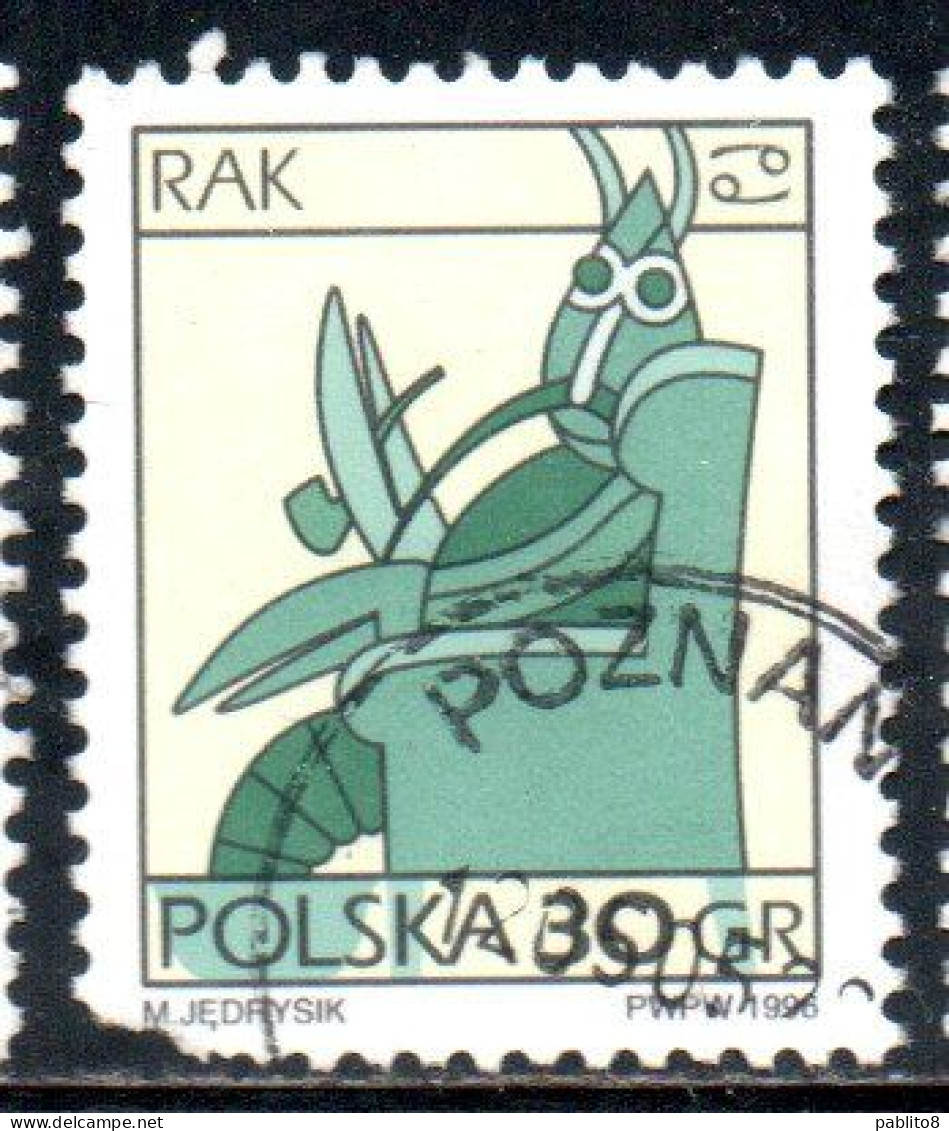 POLONIA POLAND POLSKA 1996 SIGNS OF THE ZODIAC CANCER 30g USED USATO OBLITERE' - Used Stamps