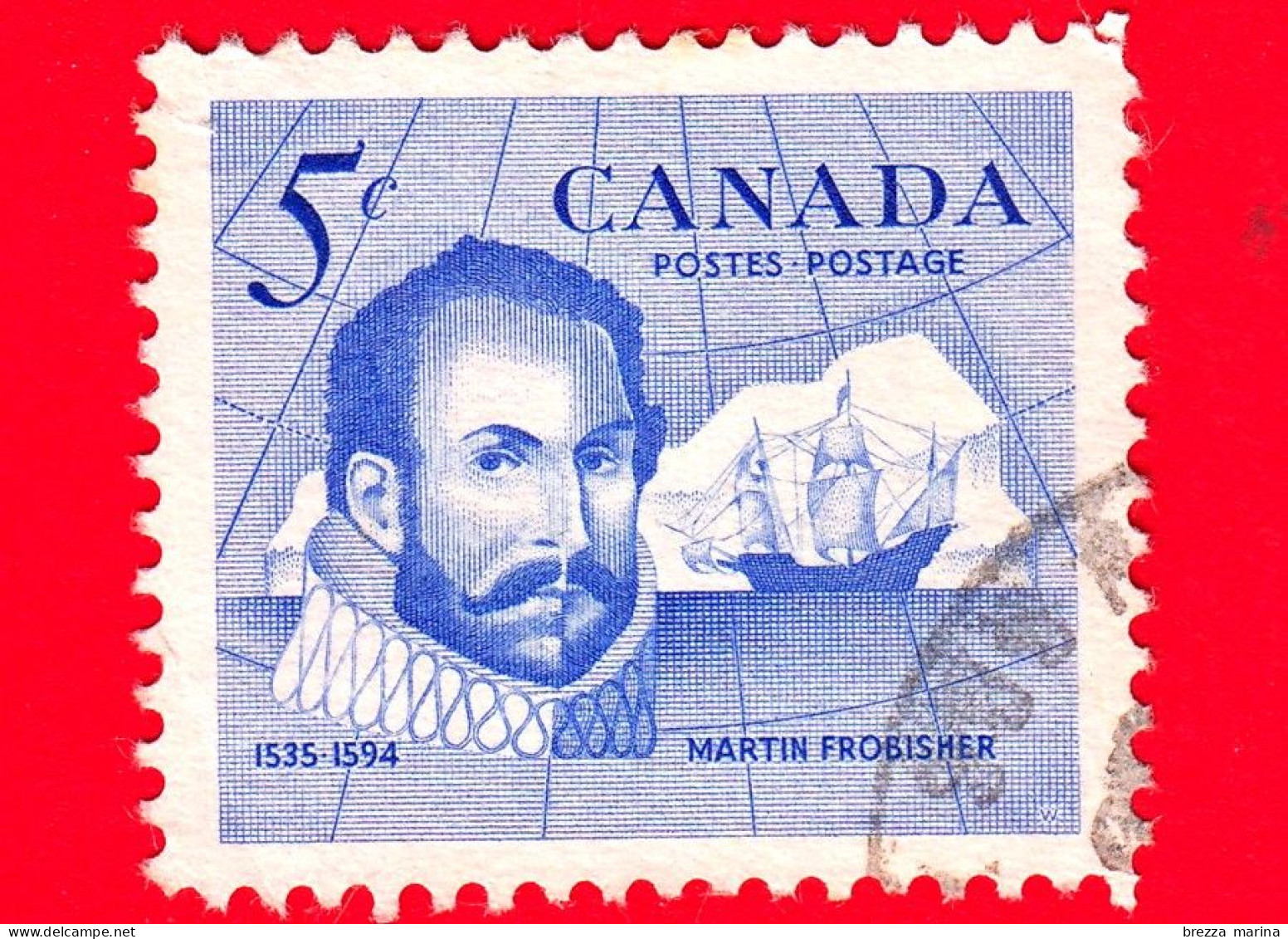 CANADA - Usato - 1963 - Sir Martin Frobisher (1535-1594), Navigatore - Nave "Gabriel" - 5 - Used Stamps