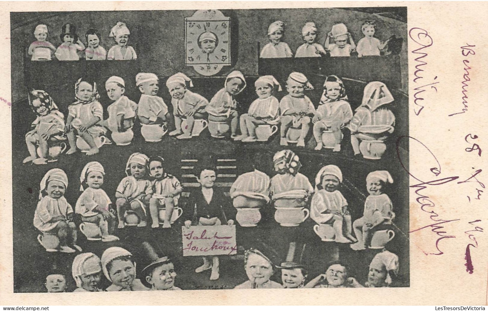 FANTAISIE - Bébés - Des Bébés Assis Sur Leurs Pots - Amitiés - Dos Non Divisé - Carte Postale Ancienne - Bébés
