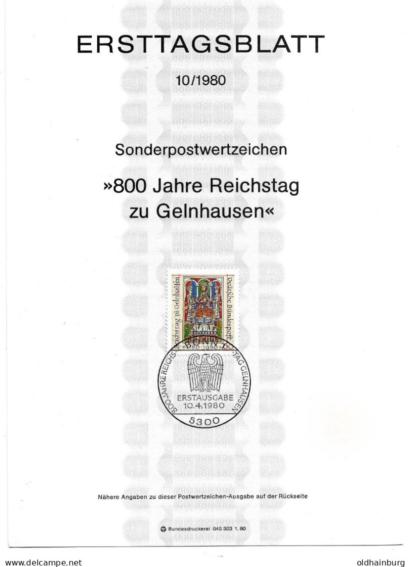 2039j: BRD- ETB 1980, Reichstag Zu Gelnhausen - Main - Kinzig Kreis