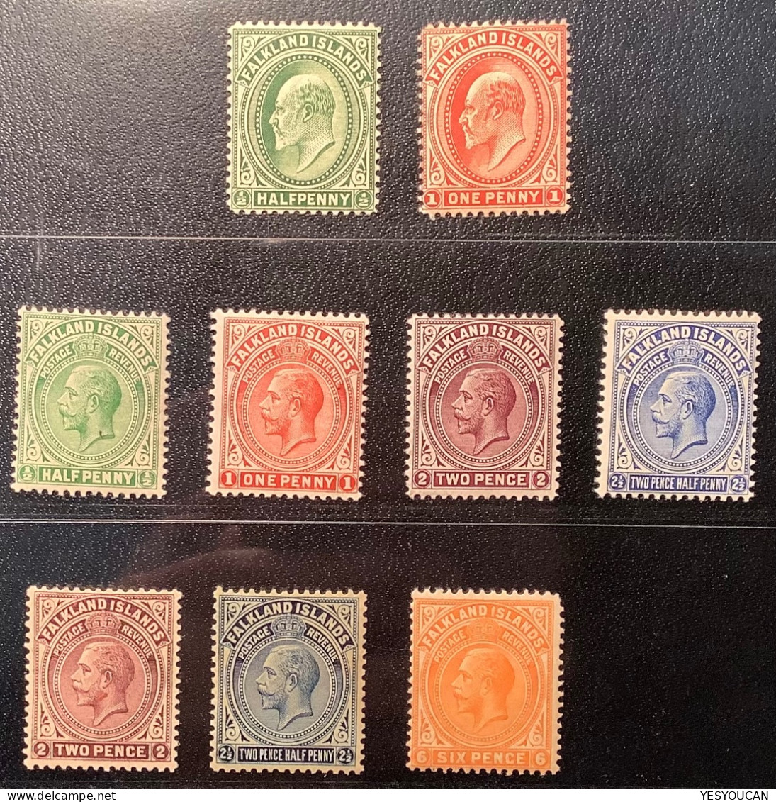 Falkland Islands 1904-1928 9 Different VF MNH**/MH* Stamps (Iles Falkland British Empire - Islas Malvinas