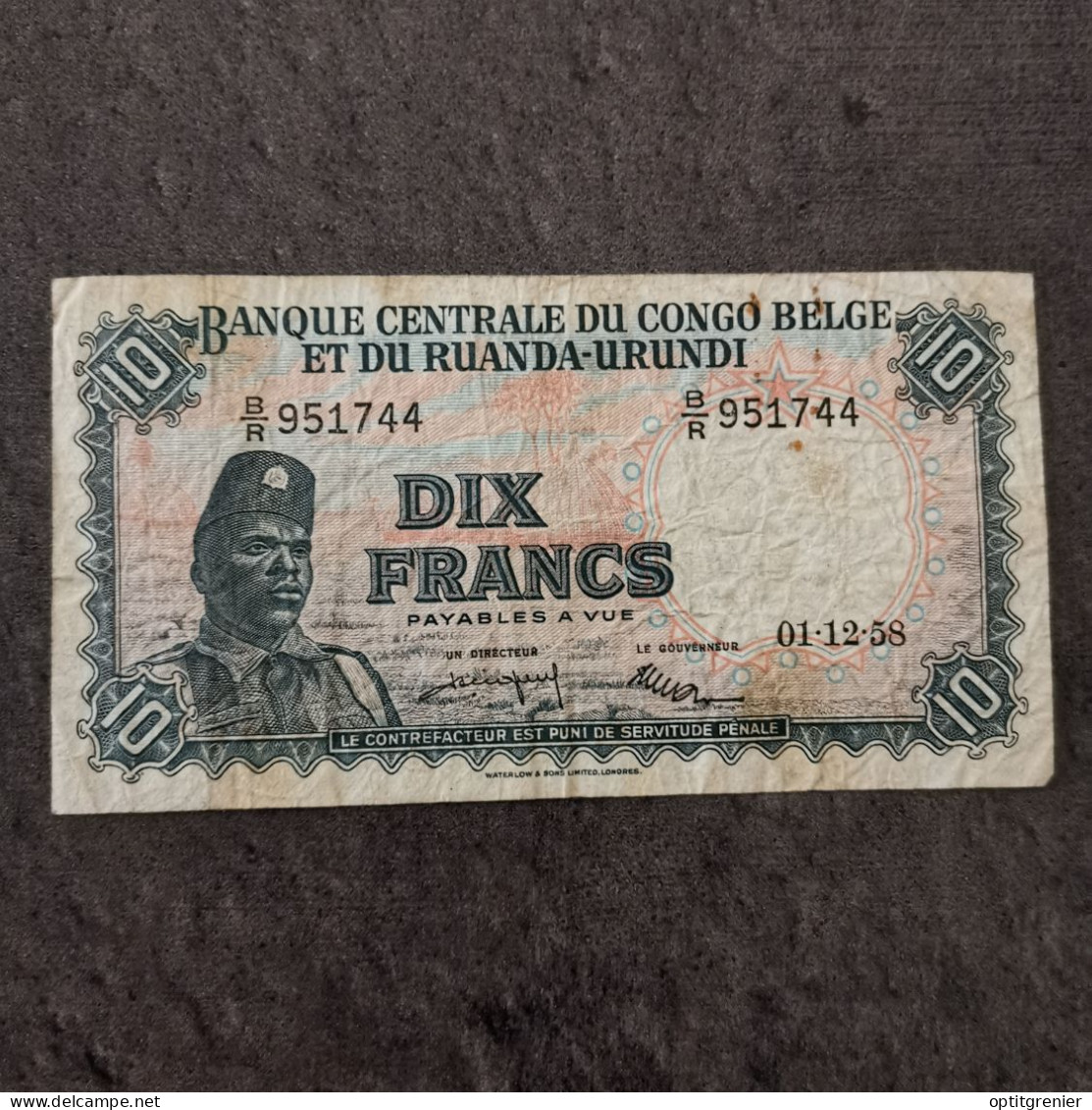BILLET CIRCULE 10 FRANCS 01 12 1958 CONGO BELGE & RUANDA URUNDI / BANKNOTE - Non Classificati