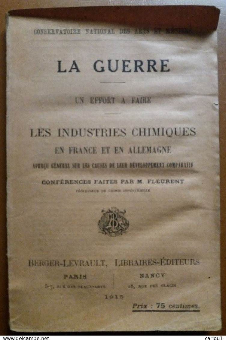 C1  14 18 Fleurent LES INDUSTRIES CHIMIQUES En FRANCE Et En ALLEMAGNE 1915 Port Inclus FRANCE - Francese