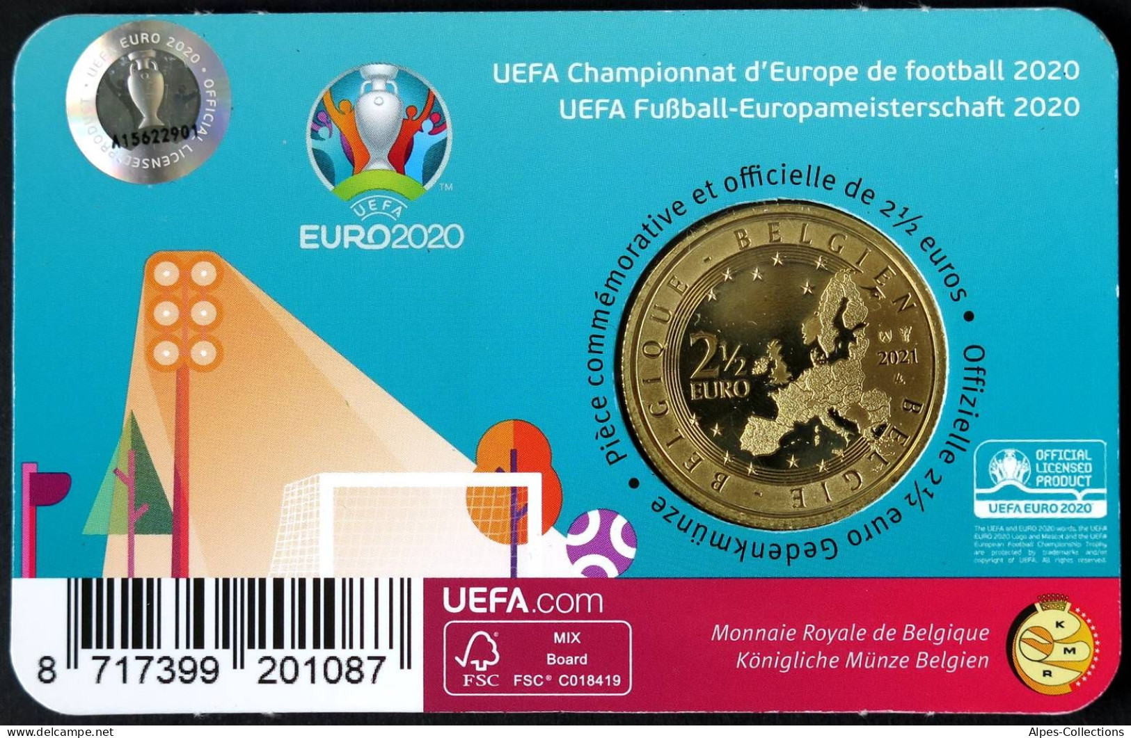 BEX00221.1 - COINCARD BELGIQUE - 2021 - 2,5 Euros Championnat UEFA Football - N - Belgique