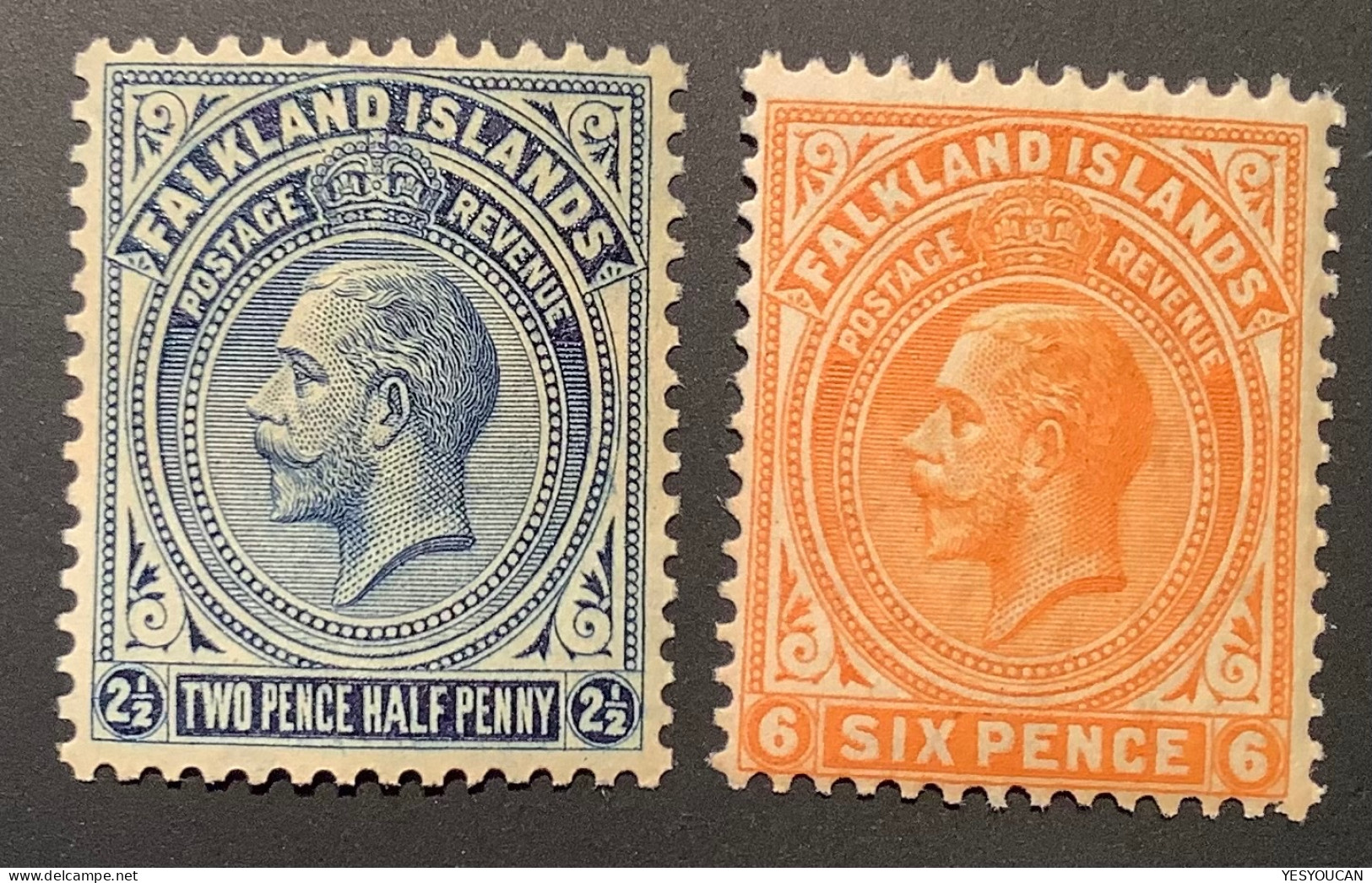 Falkland Islands SG76+78 Shade? VF MNH**, 1921-28 Wmk Script CA, 2 1/2d+6d  (Iles Falkland British Empire - Islas Malvinas
