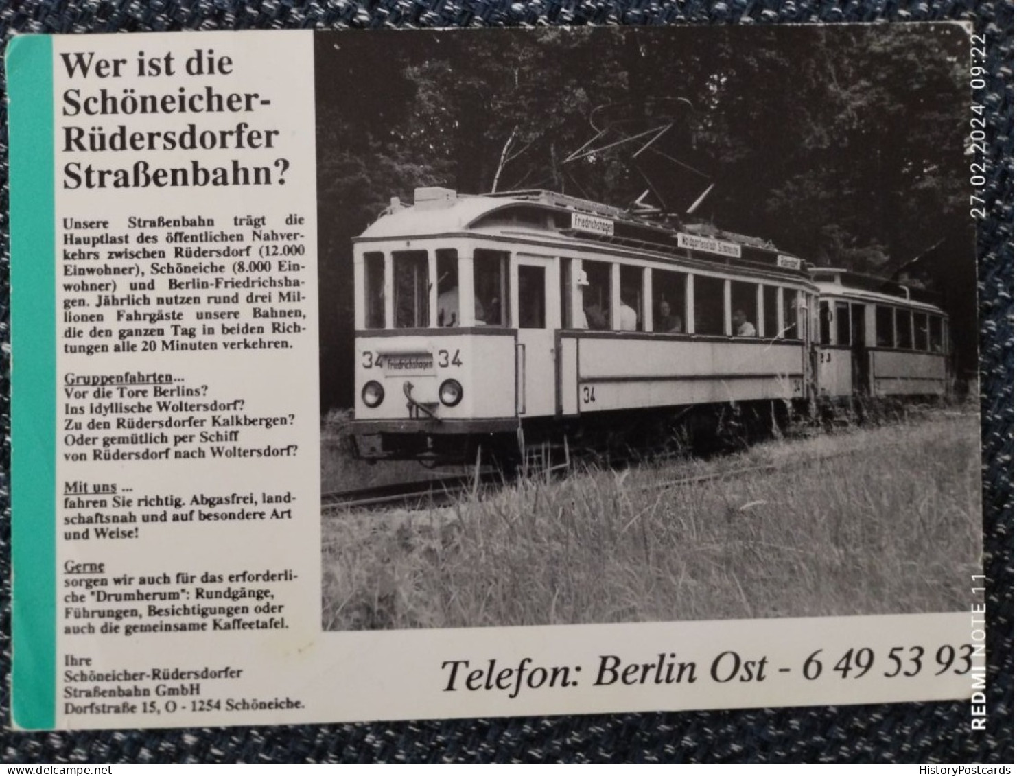 Schöneicher-Rüdersdorfer Strassenbahn,Köpenick, Werbe-AK 1992 - Rüdersdorf