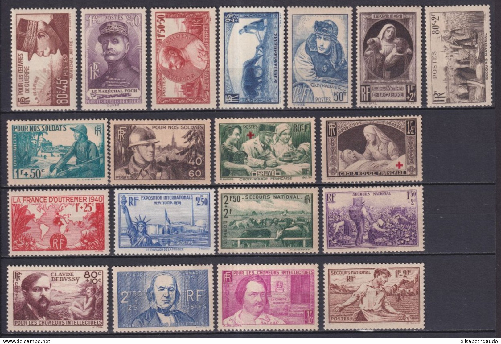 1940 - ANNEE COMPLETE YVERT N°451/469 ** MNH  - COTE = 207 EUR. - 19 TIMBRES - 1940-1949