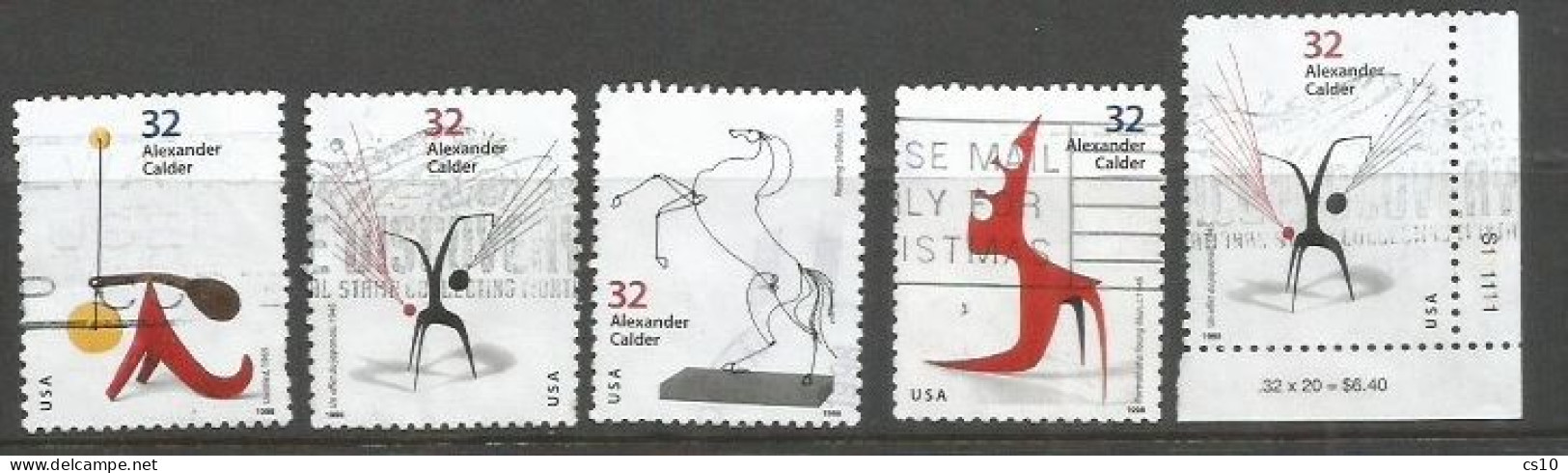 USA 1998 Alexander Calder SC.#3198/3202 - Cpl  5v Set GOOD USED Incl. #3202 With Sheet Corner + Plate Number - Oblitérés