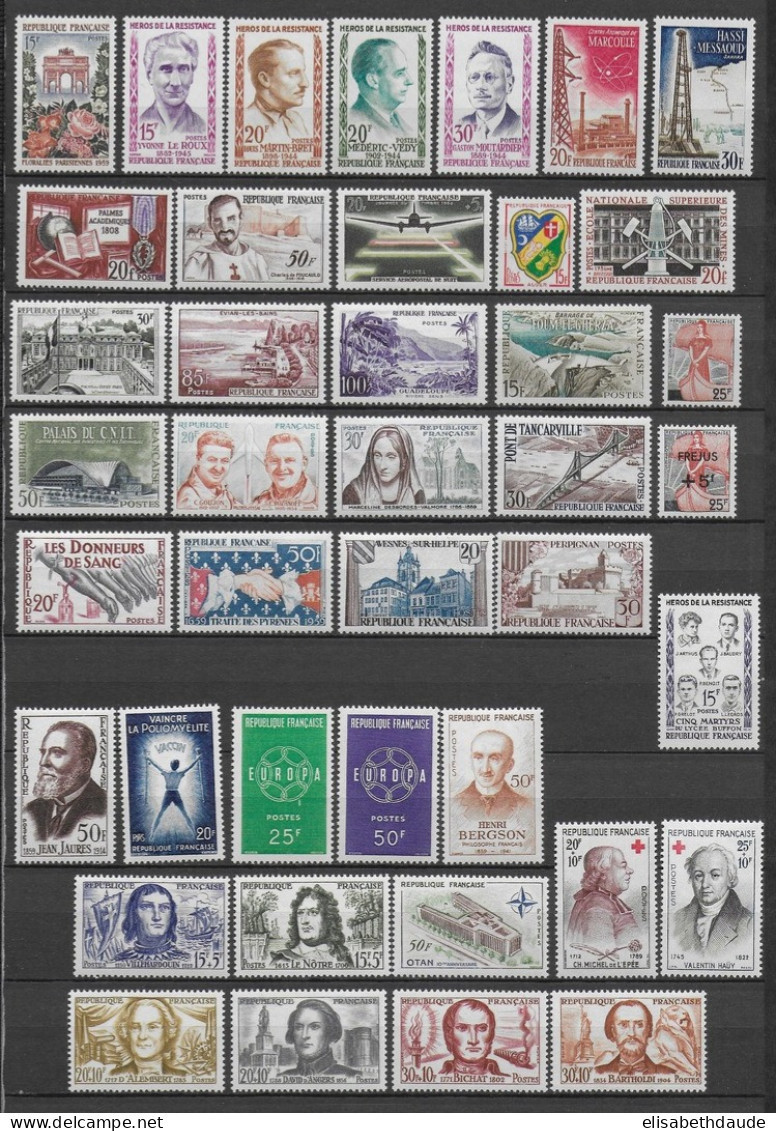 FRANCE - 1959 - ANNEE COMPLETE ** MNH - 41 TIMBRES - COTE = 80 EUR. - 1950-1959