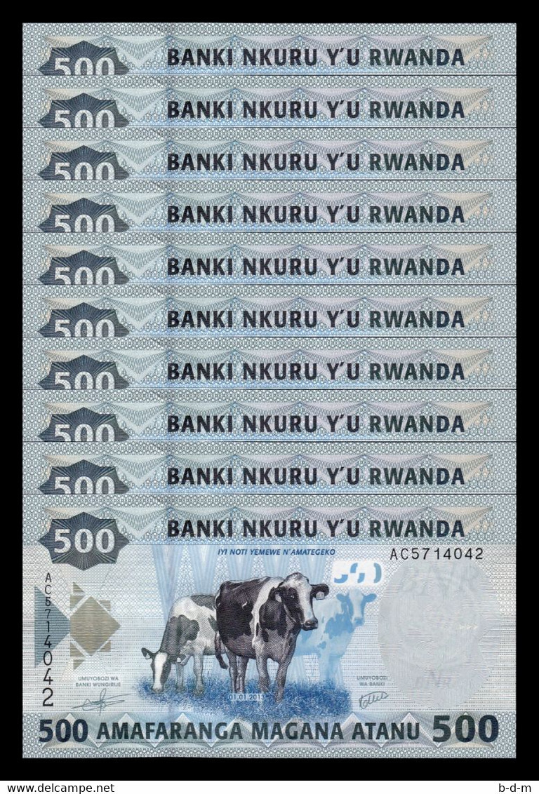 Ruanda Lot Bundle 10 Banknotes 500 Francs 2013 Pick 38 Sc Unc - Rwanda