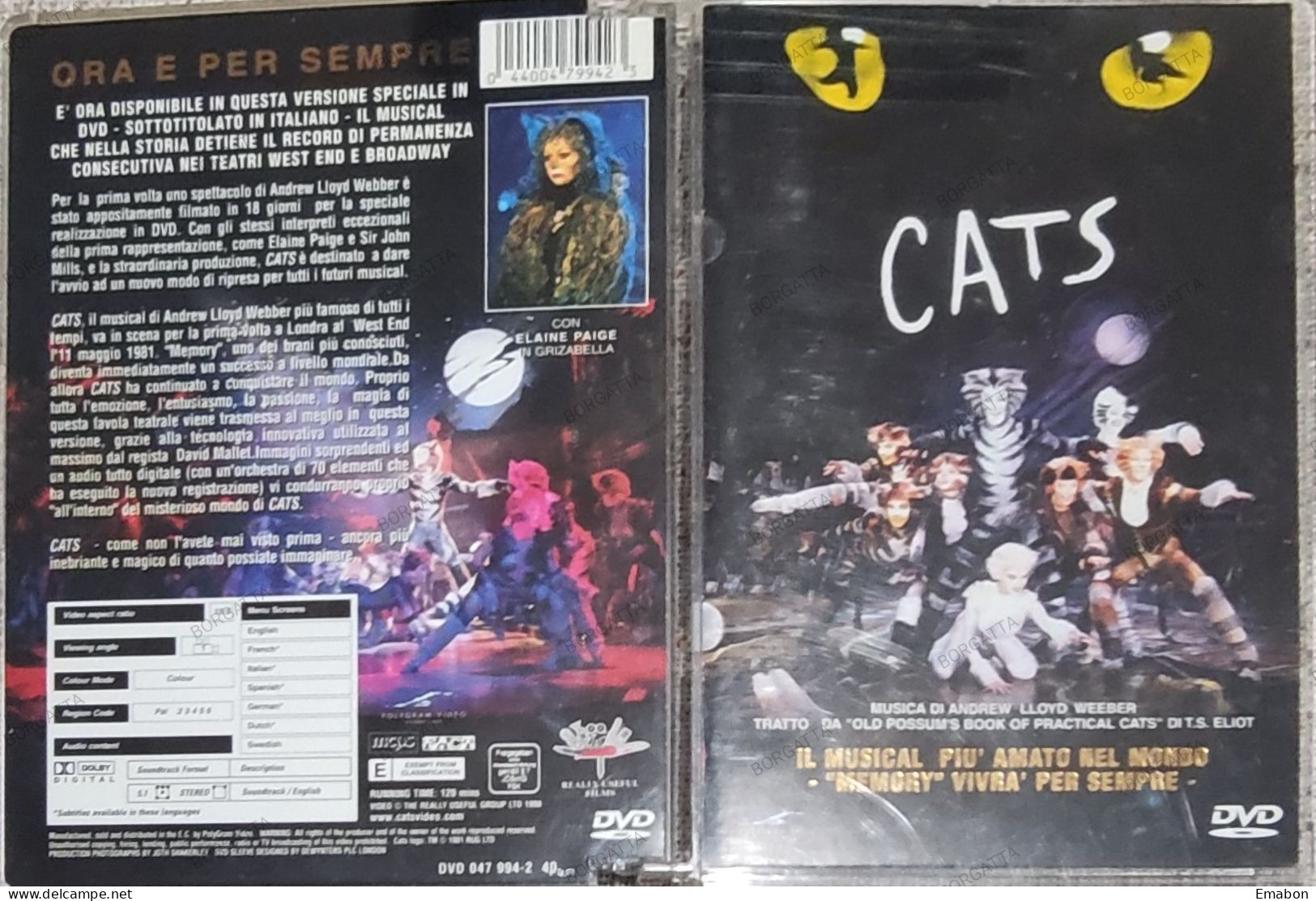 BORGATTA - MUSICAL-  Dvd CATS - ANDREW LLOYD WEBBER - THE REALLY 1998 - USATO In Buono Stato - Commedia Musicale