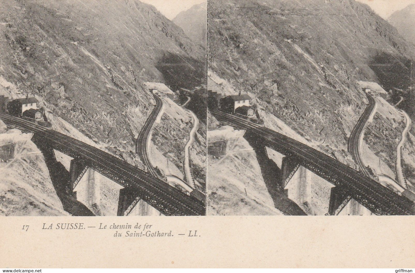 CARTE STEREOSCOPIQUE LA SUISSE LE CHEMIN DE FER DU SAINT GOTHARD TBE - Stereoscope Cards