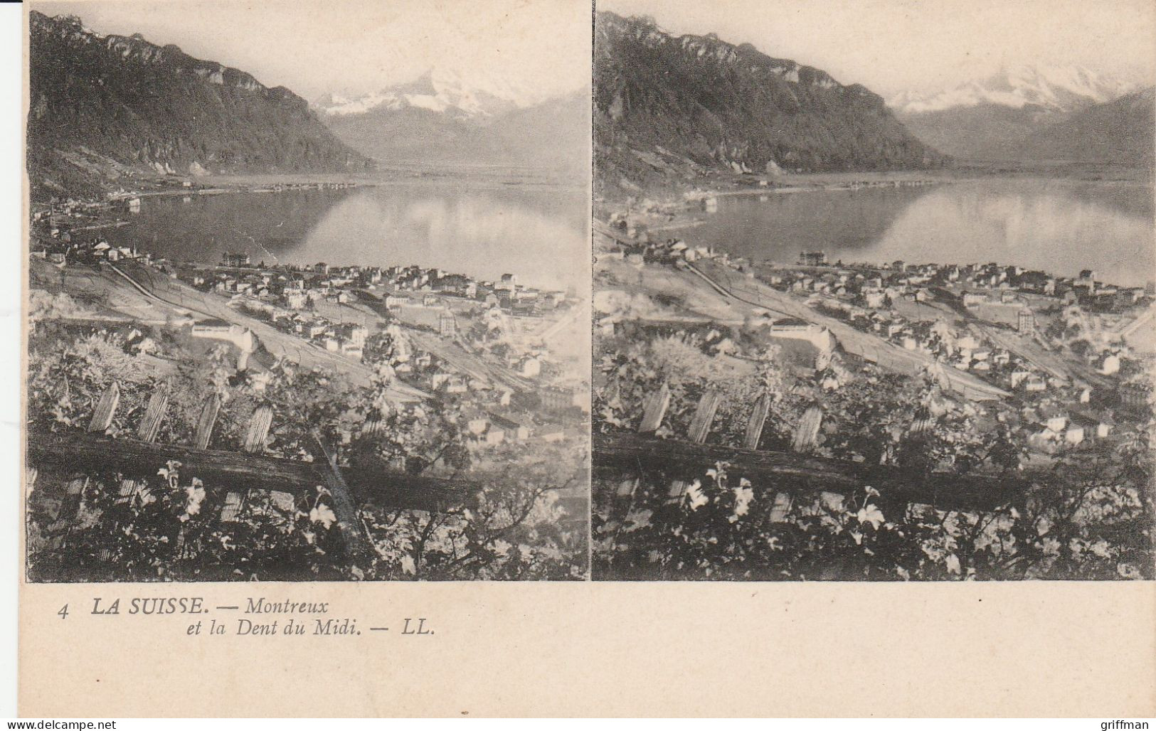 CARTE STEREOSCOPIQUE LA SUISSE MONTREUX ET LA DENT DU MIDI TBE - Stereoscope Cards