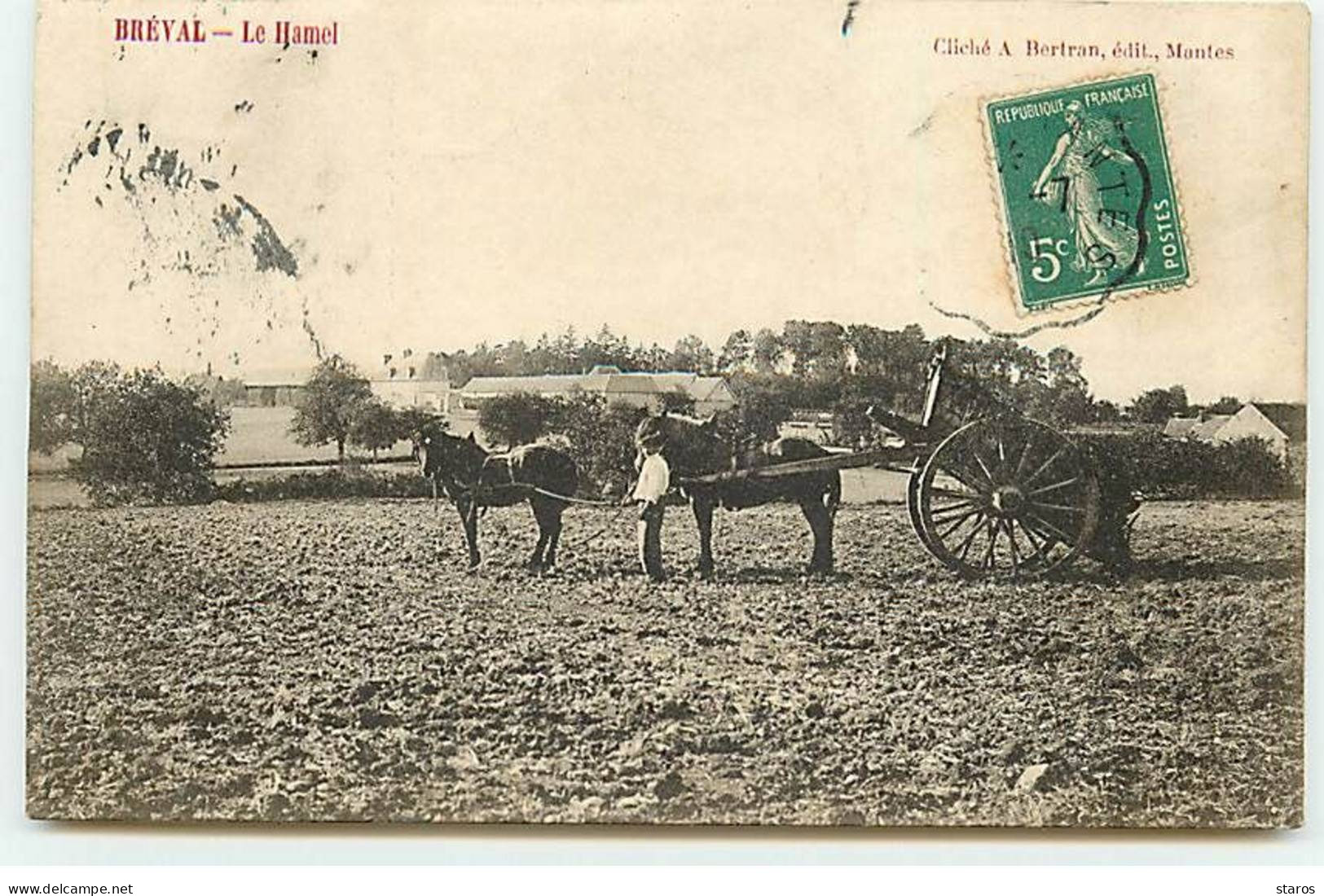 BREVAL - Le Hamel - Homme Près D'un Attelage Dans Un Champs - Guerville