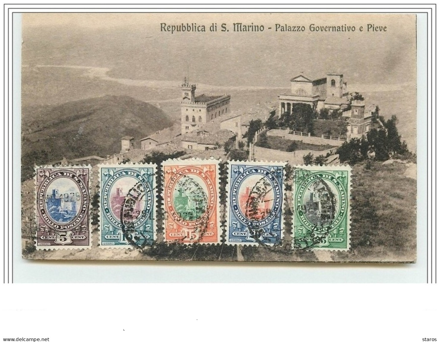 Republica Di S. Marino - Palazzo Governativo E Pieve - Ensemble De 5 Timbres - Brieven En Documenten